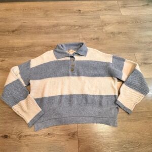 Ultra Flirt Striped Knit Polo Sweater Blue Cream‎ Womens XLarge XL